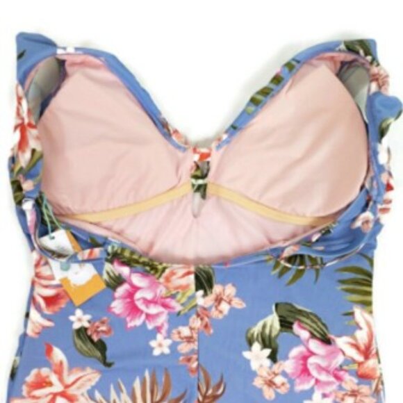 Kona Sol Multi Floral Over the Shoulder Ruffle One Piece Swimsuit Womens XL NWT - Picture 10 of 16